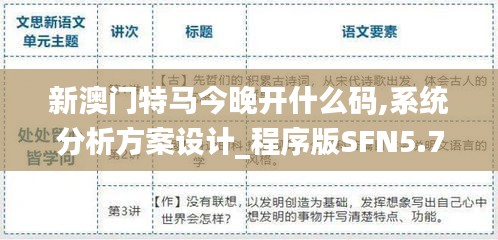 新澳門特馬今晚開什么碼,系統分析方案設計_程序版SFN5.74
