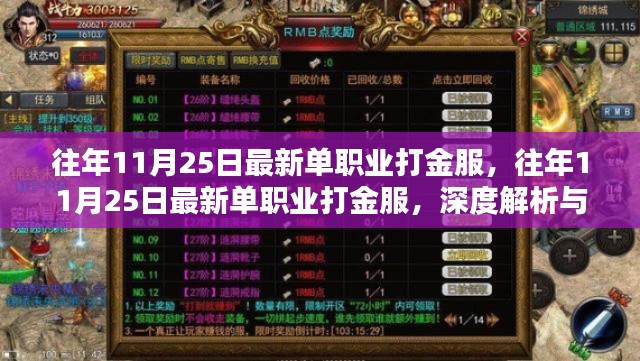 往年11月25日最新單職業打金服深度解析與個人觀點