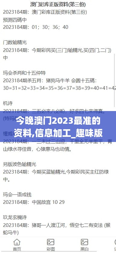 今晚澳門2023最準(zhǔn)的資料,信息加工_趣味版PWX13.65