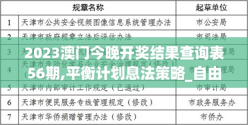 2023澳門今晚開獎結果查詢表56期,平衡計劃息法策略_自由版XRZ13.38