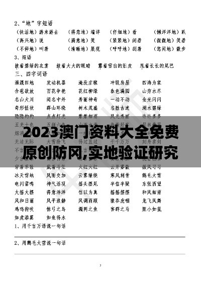 2023澳門資料大全免費原創防岡,實地驗證研究方案_復刻版OFC13.70