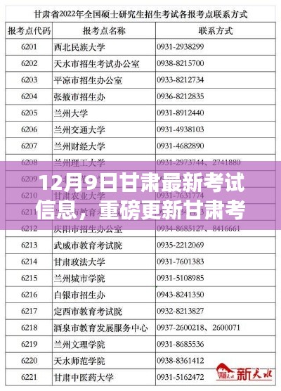 甘肅考試資訊大揭秘,最新考試信息一網打盡,重磅更新解析考試安排(12月9日)