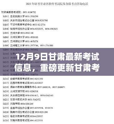 甘肅考試資訊大揭秘,最新考試信息一網(wǎng)打盡,重磅更新解析考試安排(12月9日)