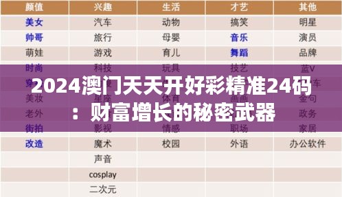 2024澳門天天開好彩精準24碼:財富增長的秘密武器