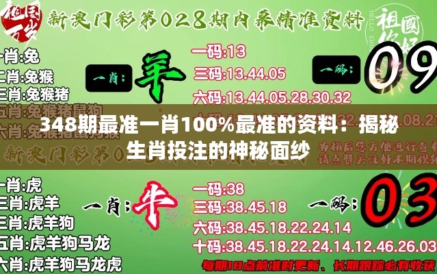 348期最準一肖100%最準的資料:揭秘生肖投注的神秘面紗