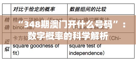 “348期澳門開什么號碼”：數字概率的科學解析