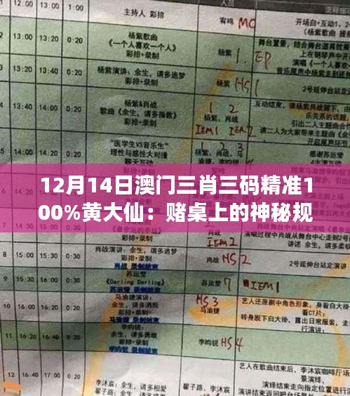 12月14日澳門三肖三碼精準100%黃大仙：賭桌上的神秘規律揭秘