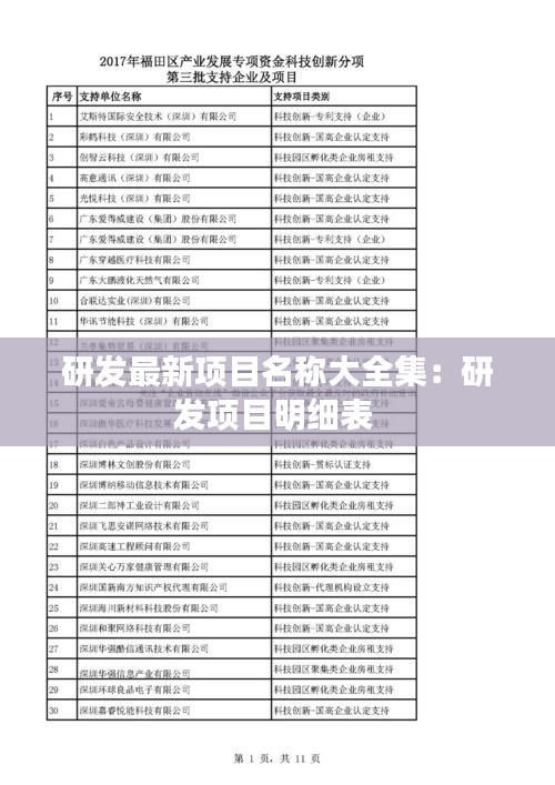 研發(fā)最新項(xiàng)目名稱大全集:研發(fā)項(xiàng)目明細(xì)表