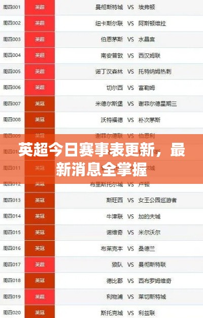 英超今日賽事表更新,最新消息全掌握