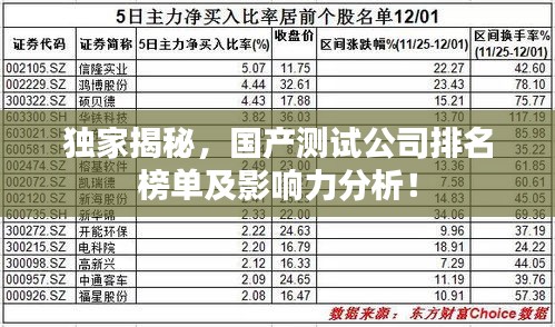 獨家揭秘,國產測試公司排名榜單及影響力分析!