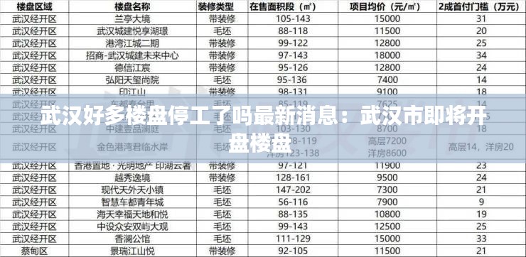 武漢好多樓盤(pán)停工了嗎最新消息：武漢市即將開(kāi)盤(pán)樓盤(pán) 