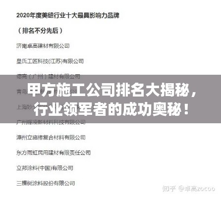 甲方施工公司排名大揭秘,行業領軍者的成功奧秘!