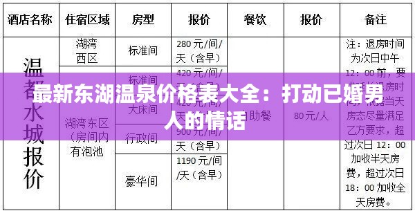 最新東湖溫泉價格表大全:打動已婚男人的情話