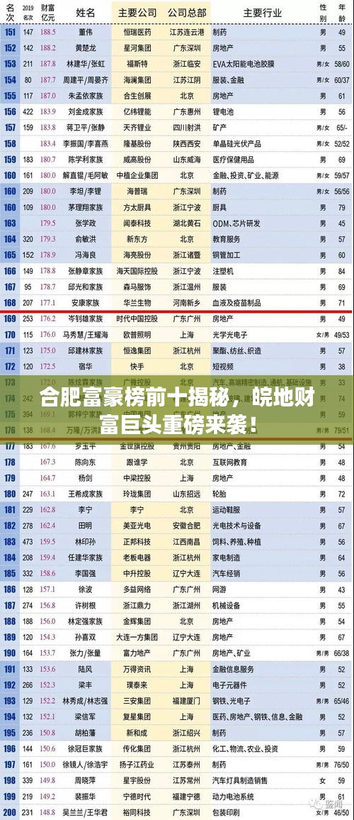 合肥富豪榜前十揭秘,皖地財富巨頭重磅來襲!