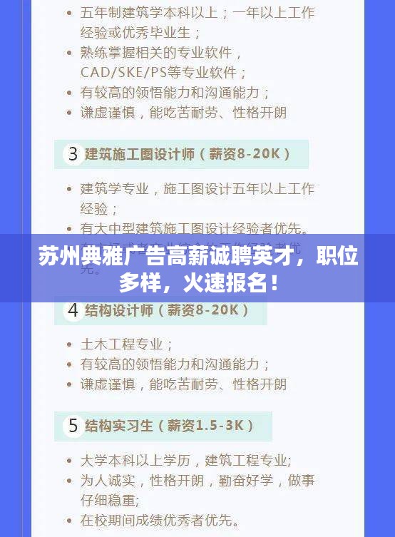 蘇州典雅廣告高薪誠聘英才,職位多樣,火速報名!