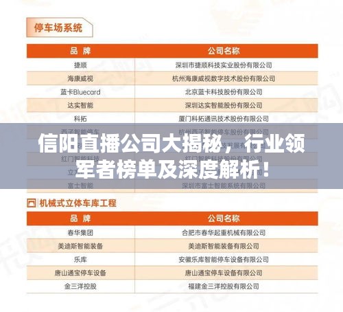 信陽直播公司大揭秘,行業領軍者榜單及深度解析!