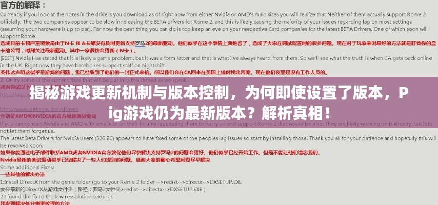 揭秘游戲更新機制與版本控制,為何即使設置了版本,Pig游戲仍為最新版本?解析真相!