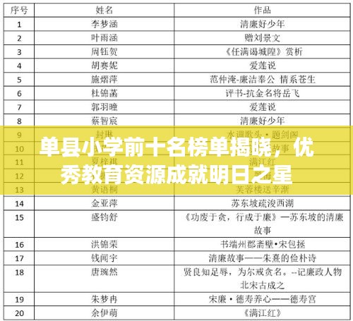 單縣小學前十名榜單揭曉,優秀教育資源成就明日之星