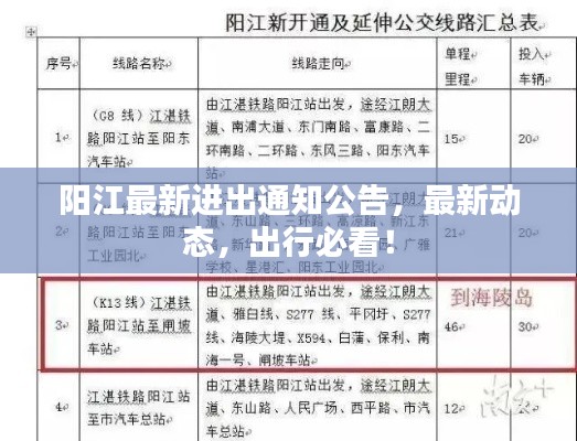 陽江最新進出通知公告,最新動態,出行必看!