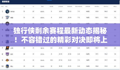 獨行俠剩余賽程最新動態揭秘!不容錯過的精彩對決即將上演!