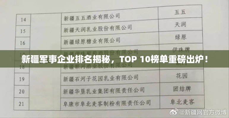 新疆軍事企業排名揭秘,TOP 10榜單重磅出爐!