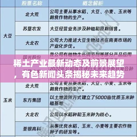 稀土產(chǎn)業(yè)最新動(dòng)態(tài)及前景展望,有色新聞?lì)^條揭秘未來(lái)趨勢(shì)
