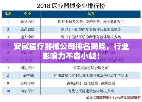 安徽醫療器械公司排名揭曉，行業影響力不容小覷！