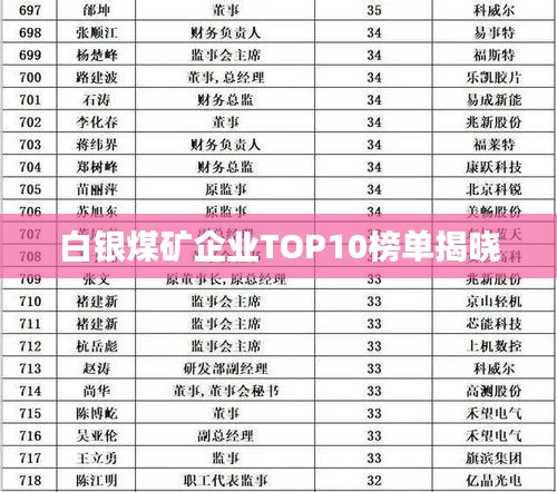 白銀煤礦企業TOP10榜單揭曉