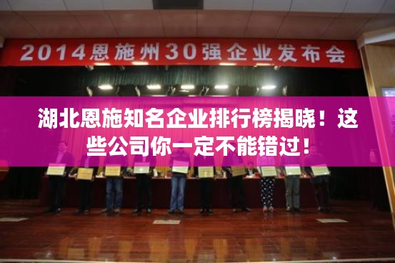 湖北恩施知名企業排行榜揭曉!這些公司你一定不能錯過!