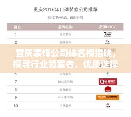 宜慶裝飾公司排名榜揭曉,探尋行業領軍者,優質選擇一覽無遺!