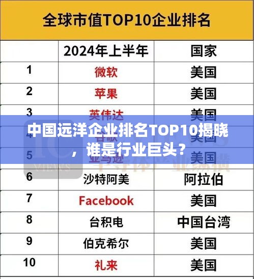 中國遠洋企業排名TOP10揭曉,誰是行業巨頭?
