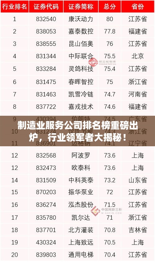 制造業服務公司排名榜重磅出爐,行業領軍者大揭秘!