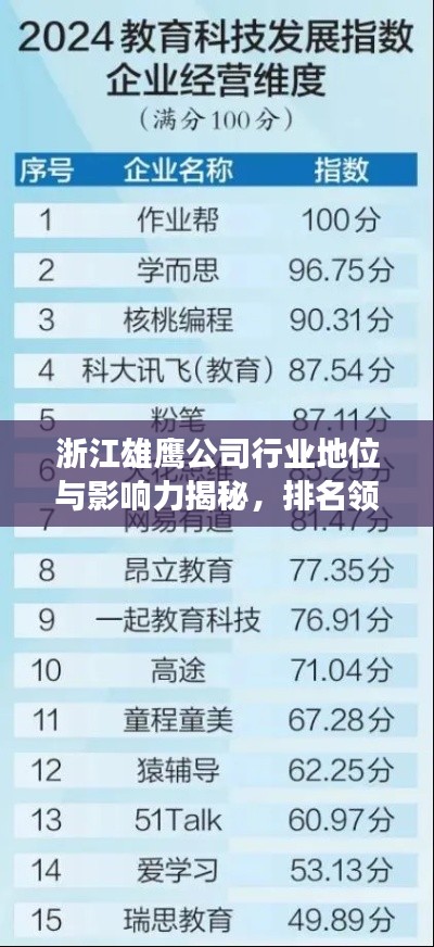 浙江雄鷹公司行業地位與影響力揭秘,排名領先,引領行業發展!