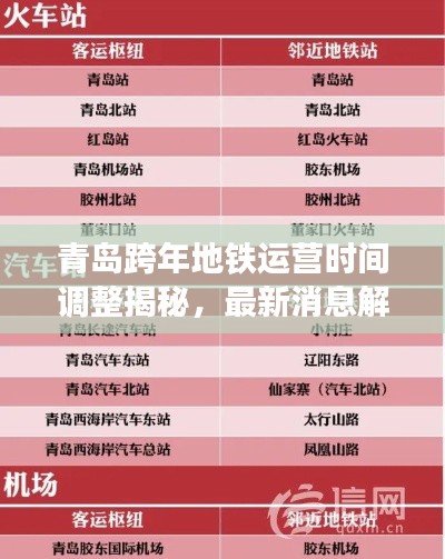 青島跨年地鐵運營時間調整揭秘,最新消息解讀,是否延長跨年運營時間?