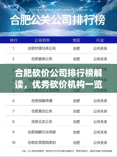 合肥砍價(jià)公司排行榜解讀,優(yōu)秀砍價(jià)機(jī)構(gòu)一覽