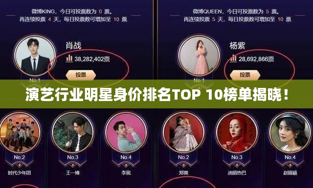 演藝行業明星身價排名TOP 10榜單揭曉!