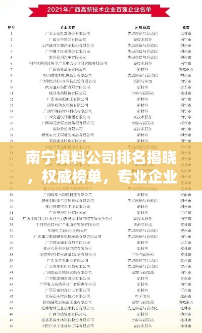 南寧填料公司排名揭曉,權威榜單,專業企業上榜!