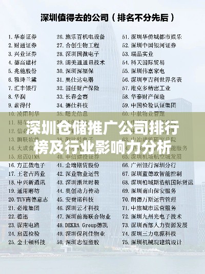 深圳倉儲推廣公司排行榜及行業影響力分析