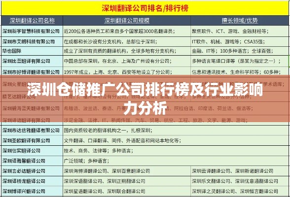 深圳倉儲推廣公司排行榜及行業(yè)影響力分析