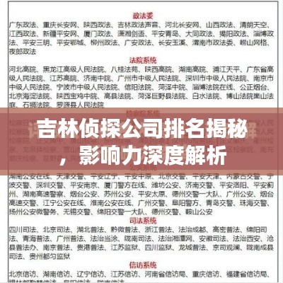 吉林偵探公司排名揭秘,影響力深度解析