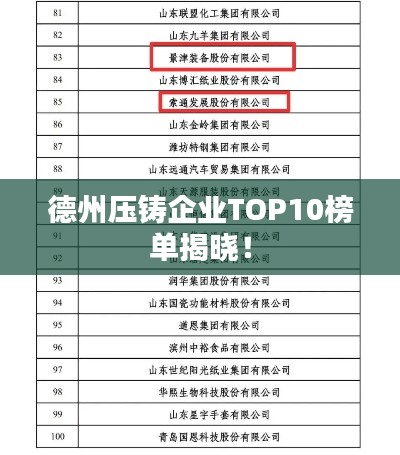 德州壓鑄企業(yè)TOP10榜單揭曉!
