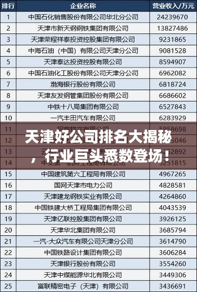 天津好公司排名大揭秘,行業巨頭悉數登場!