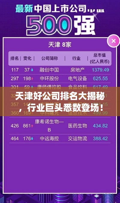 天津好公司排名大揭秘,行業巨頭悉數登場!