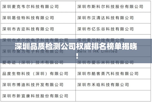 深圳品質檢測公司權威排名榜單揭曉!