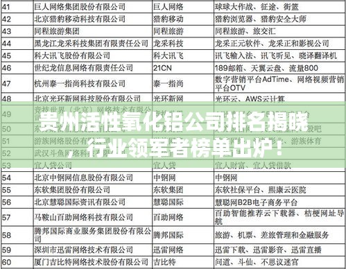 貴州活性氧化鋁公司排名揭曉,行業(yè)領(lǐng)軍者榜單出爐!