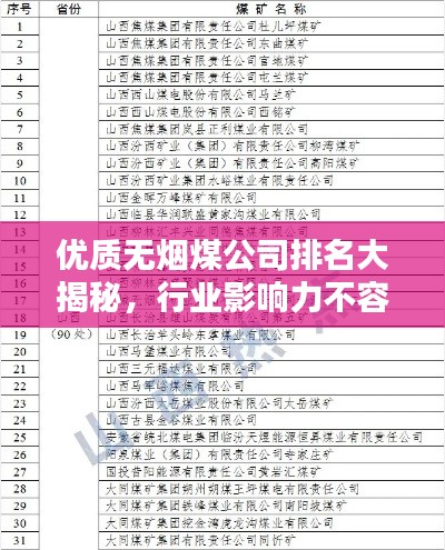 優(yōu)質(zhì)無煙煤公司排名大揭秘,行業(yè)影響力不容小覷