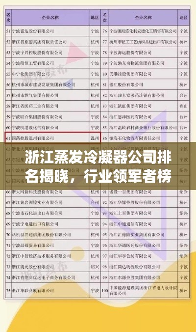 浙江蒸發(fā)冷凝器公司排名揭曉,行業(yè)領(lǐng)軍者榜單重磅出爐!