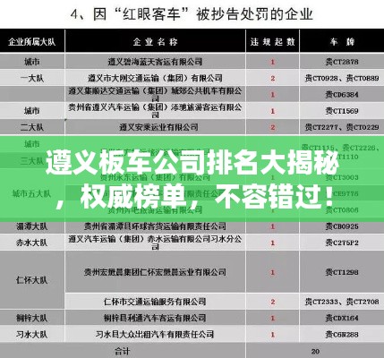 遵義板車(chē)公司排名大揭秘，權(quán)威榜單，不容錯(cuò)過(guò)！