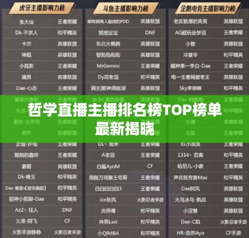 哲學(xué)直播主播排名榜TOP榜單最新揭曉