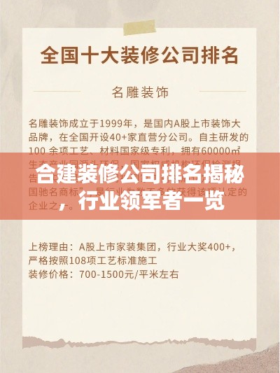 合建裝修公司排名揭秘,行業(yè)領軍者一覽